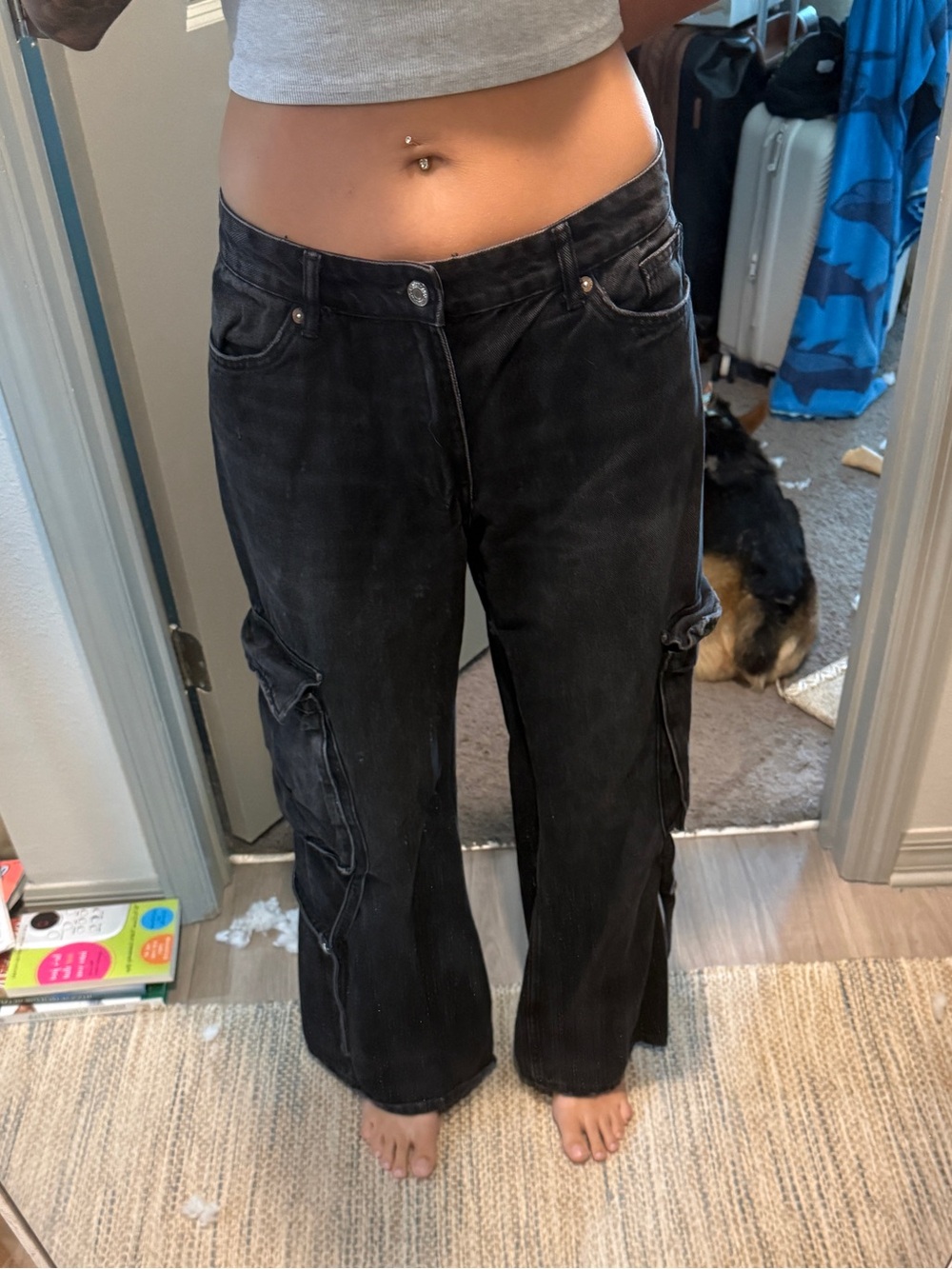 Zara Black Flare Cargo Jeans